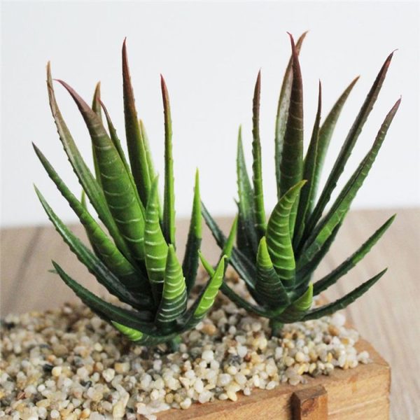 Artificial Mini Aloe Plastic Plants Craft Floristry Landscape Garden Family Office Decoration (Flocking Green Yellow Tip) - Image 3