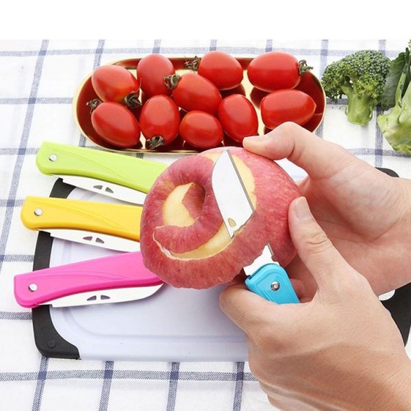 5 PCS Pocket Pare Peel Ceramic Kitchen Fruit Fold Knife Cutlery Cutter Peeler Vegetable Cut Slicer (Yellow) - Image 4