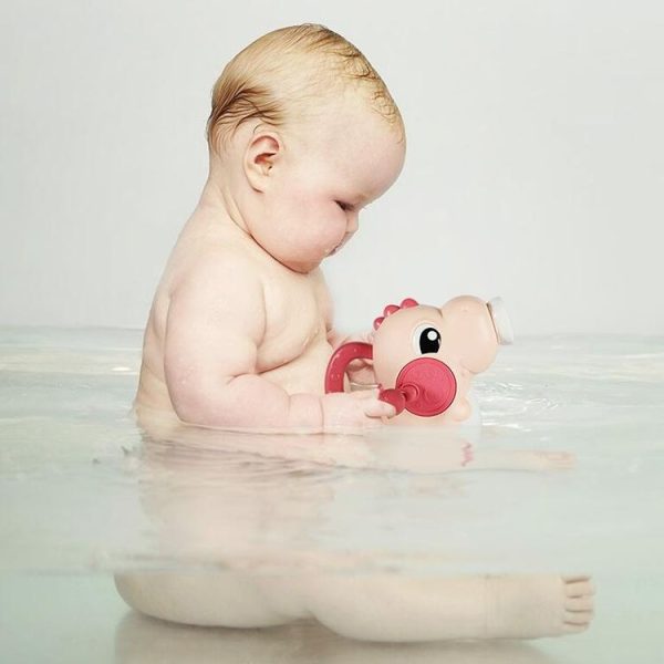 Children Water Toys Hand-cranked Dinosaur Shower Water Spraying Toys (Coral Red) - Image 3