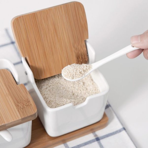 Household Ceramic Seasoning Jar Set Kitchen Supplies, Size: Single Can with Spoon - Image 4