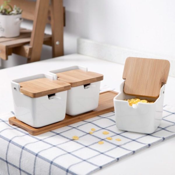 Household Ceramic Seasoning Jar Set Kitchen Supplies, Size: Single Can with Spoon - Image 5