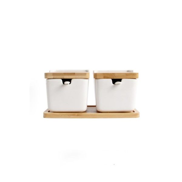 Household Ceramic Seasoning Jar Set Kitchen Supplies, Size: Two Pieces with Two Spoons