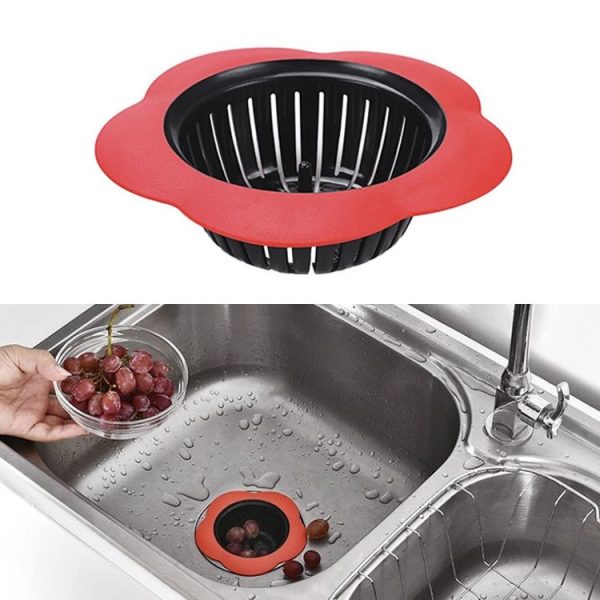 Portable Handheld Outfall Water Tank Strainer Sink Filter Floor Drain Bathroom Kitchen Gadget (Red)