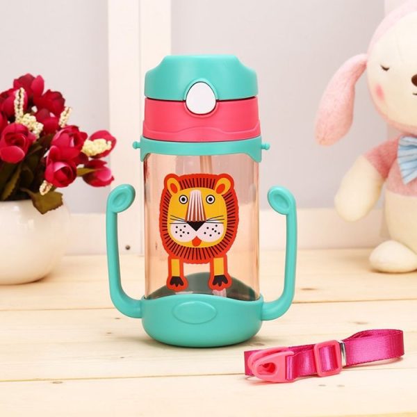 400 ml Baby Bottle Silicone Children's Drink Cup Bouncing Opening with Handle with Cartoon Pattern Baby Drinking Cup (Green)