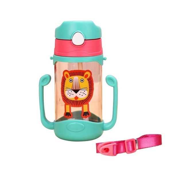 400 ml Baby Bottle Silicone Children's Drink Cup Bouncing Opening with Handle with Cartoon Pattern Baby Drinking Cup (Green) - Image 2