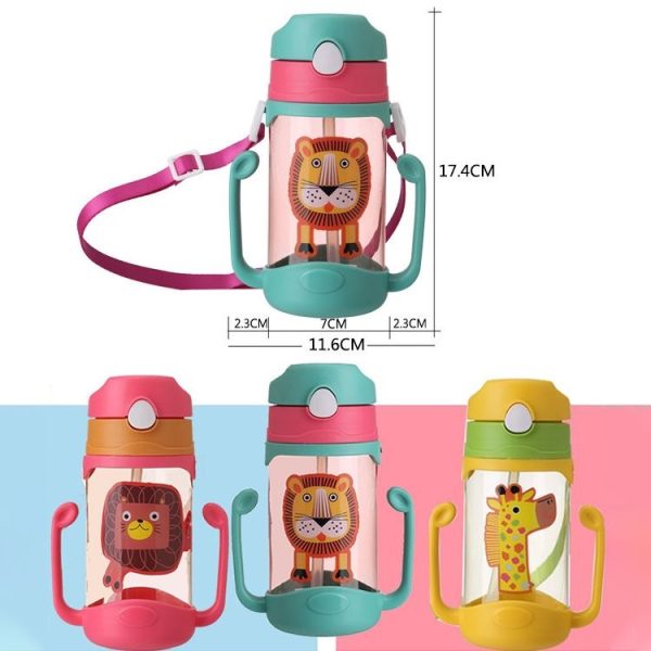 400 ml Baby Bottle Silicone Children's Drink Cup Bouncing Opening with Handle with Cartoon Pattern Baby Drinking Cup (Green) - Image 3