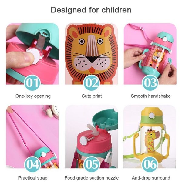 400 ml Baby Bottle Silicone Children's Drink Cup Bouncing Opening with Handle with Cartoon Pattern Baby Drinking Cup (Green) - Image 4