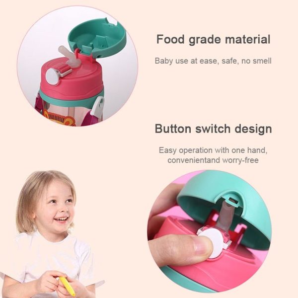 400 ml Baby Bottle Silicone Children's Drink Cup Bouncing Opening with Handle with Cartoon Pattern Baby Drinking Cup (Green) - Image 5