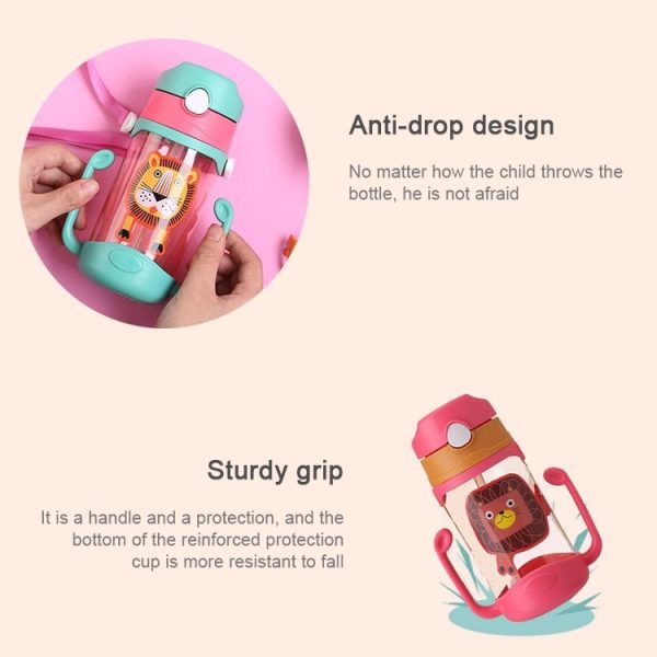400 ml Baby Bottle Silicone Children's Drink Cup Bouncing Opening with Handle with Cartoon Pattern Baby Drinking Cup (Green) - Image 6