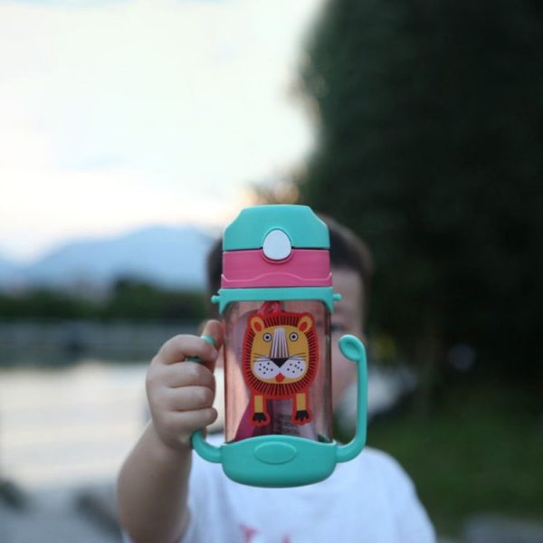 400 ml Baby Bottle Silicone Children's Drink Cup Bouncing Opening with Handle with Cartoon Pattern Baby Drinking Cup (Green) - Image 8