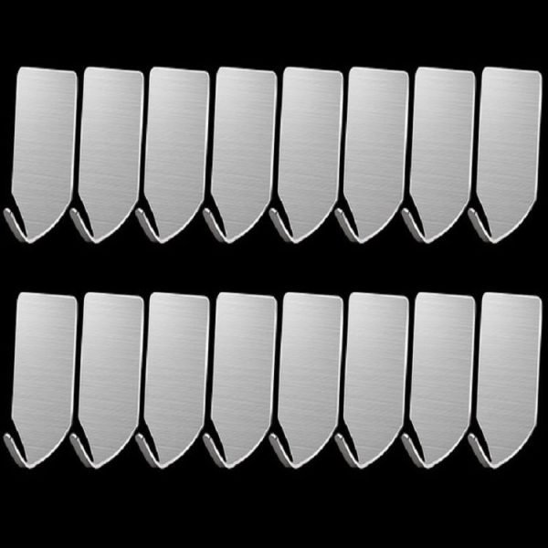 16 PCS Fine Hook Wall Free Punch Hook Stainless Steel Kitchen Bathroom Glue Hook Coat Hook - Image 2