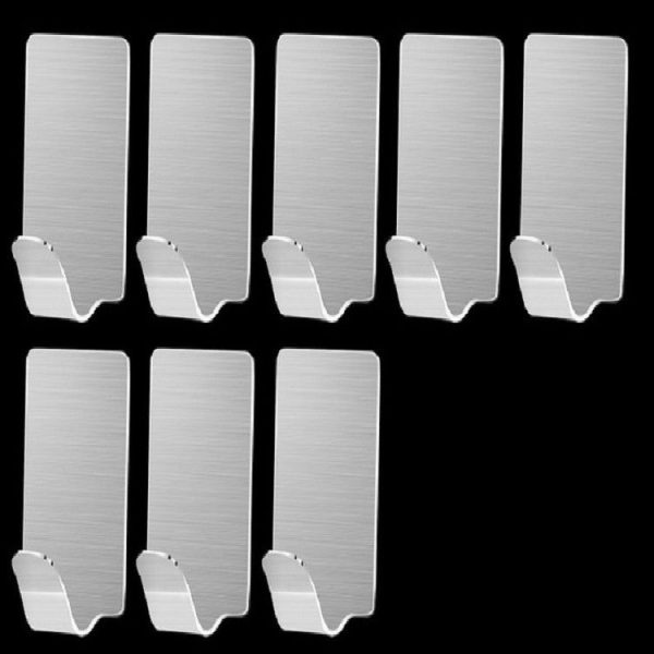 8 PCS Wide Hook Wall Free Punch Hook Stainless Steel Kitchen Bathroom Glue Hook Coat Hook - Image 2