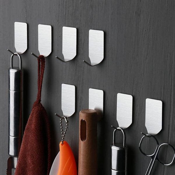 16 PCS Wide Hook Wall Free Punch Hook Stainless Steel Kitchen Bathroom Glue Hook Coat Hook - Image 3