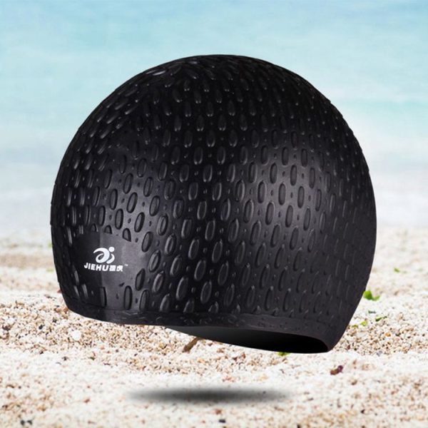 Larger Version Water Drop Shape Silicone Swimming Cap (Black)