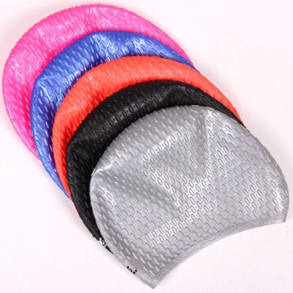 Larger Version Water Drop Shape Silicone Swimming Cap (Black) - Image 4