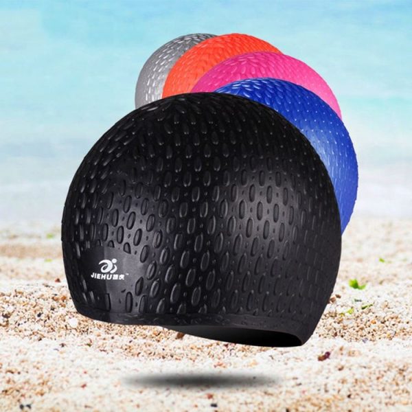 Larger Version Water Drop Shape Silicone Swimming Cap (Black) - Image 5