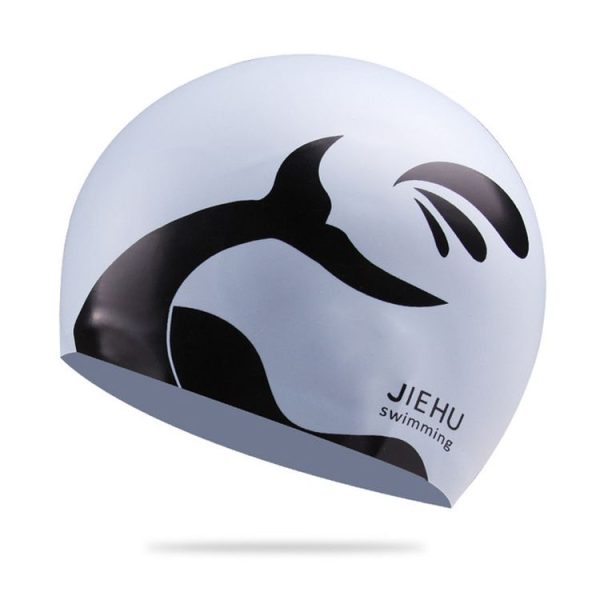Enlarged Version Dolphin Pattern Silicone Swimming Cap for Male and Female (Silver) - Image 2