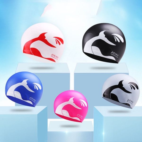 Enlarged Version Dolphin Pattern Silicone Swimming Cap for Male and Female (Silver) - Image 4
