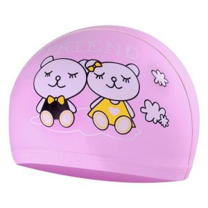 Children Waterproof Hair Care PU Coated Cartoon Pattern Swimming Cap (Pink Bear)
