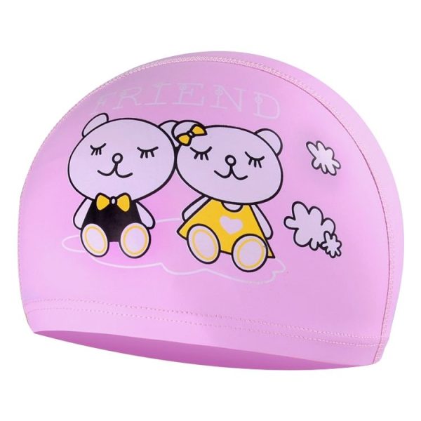 Children Waterproof Hair Care PU Coated Cartoon Pattern Swimming Cap (Pink Bear) - Image 2