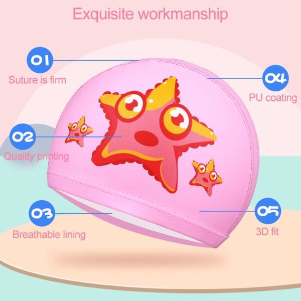 Children Waterproof Hair Care PU Coated Cartoon Pattern Swimming Cap (Pink Bear) - Image 6