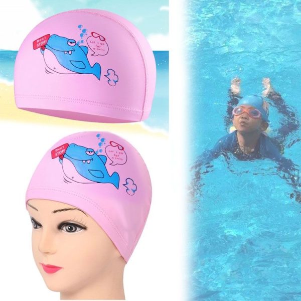 Children Waterproof Hair Care PU Coated Cartoon Pattern Swimming Cap (Pink Bear) - Image 7