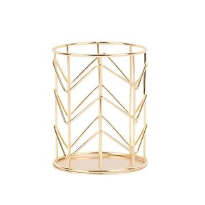 Hollow Iron Pen Holder Makeup Brushes Storage Desk Organizer Container (Gold)