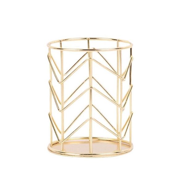 Hollow Iron Pen Holder Makeup Brushes Storage Desk Organizer Container (Gold) - Image 2