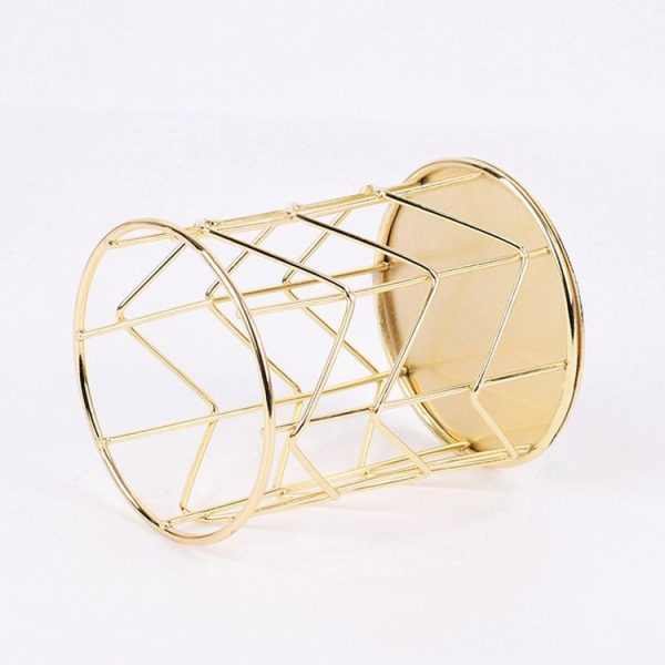 Hollow Iron Pen Holder Makeup Brushes Storage Desk Organizer Container (Gold) - Image 3