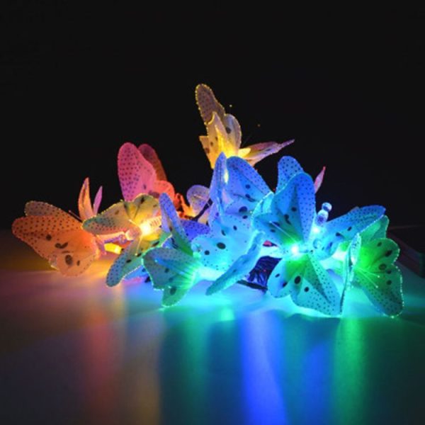 Solar Powered Butterfly Fiber Optic Fairy String Waterproof Christmas Outdoor Garden Holiday Lights, Size: 4m 12LEDs