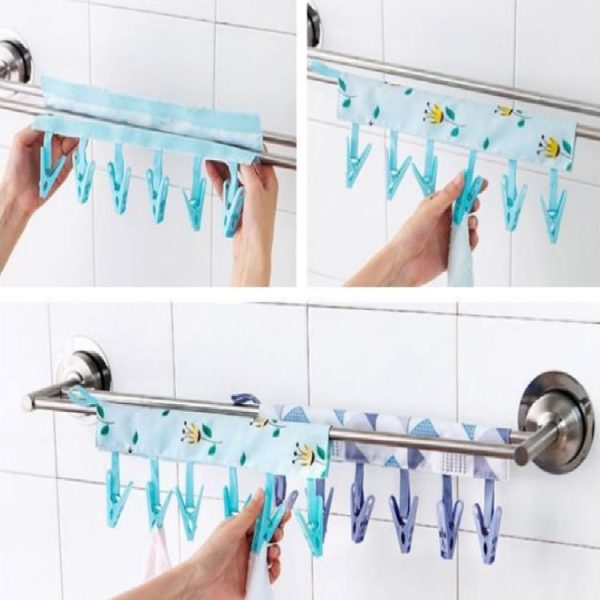 Household Portable Multi-function Fabric Hanger Folding Bathroom Rack Hanging Storage Drying Clothes Underwear Clips No Hanging Bag (Lattice) - Image 7