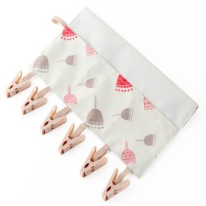 Household Portable Multi-function Fabric Hanger Folding Bathroom Rack Hanging Storage Drying Clothes Underwear Clips With Hanging Bag (Lotus)