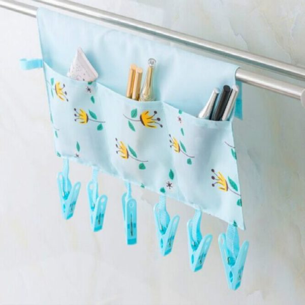Household Portable Multi-function Fabric Hanger Folding Bathroom Rack Hanging Storage Drying Clothes Underwear Clips With Hanging Bag (Lotus) - Image 5