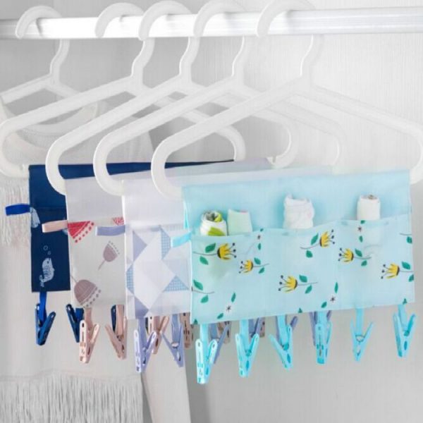 Household Portable Multi-function Fabric Hanger Folding Bathroom Rack Hanging Storage Drying Clothes Underwear Clips With Hanging Bag (Lotus) - Image 6