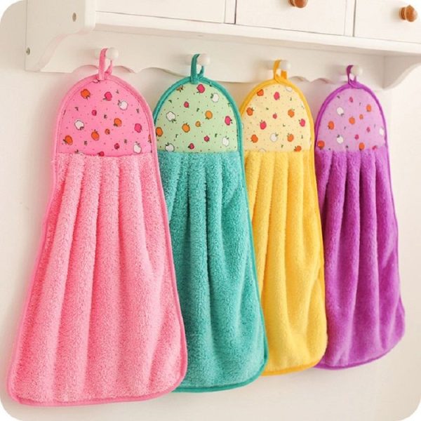 5 PCS Fruit Pattern Bathroom Kitchen Hanging Coral Fleece Absorbent Cloth Towels Random Color Delivery - Image 2
