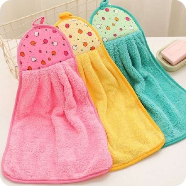 5 PCS Fruit Pattern Bathroom Kitchen Hanging Coral Fleece Absorbent Cloth Towels Random Color Delivery - Image 3