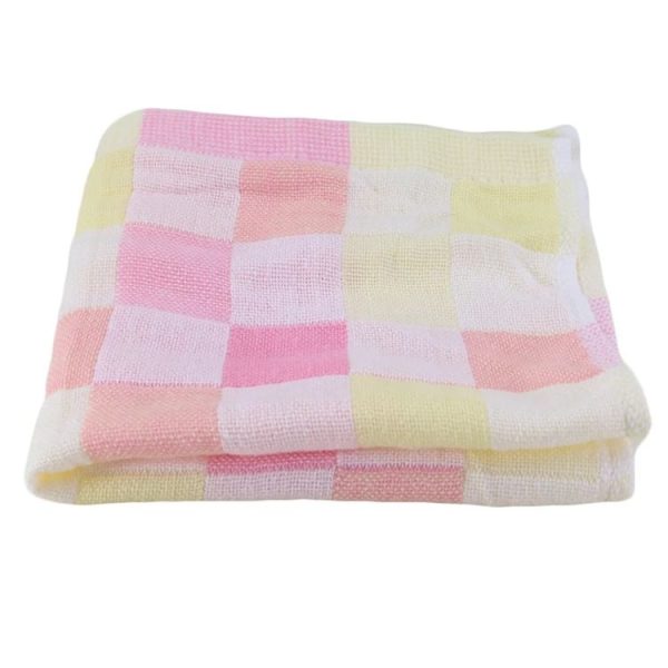 Double Gauze Cotton Bath Towel Adult Baby Water-absorbing Quick-drying Bath Towel (Pink Grid) - Image 2