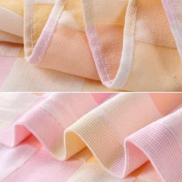 Double Gauze Cotton Bath Towel Adult Baby Water-absorbing Quick-drying Bath Towel (Pink Grid) - Image 5