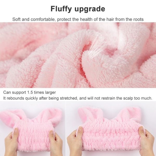 Coral Fleece Soft Absorbent Cat Ear Dry Hair Cap Thickened Adult Shower Cap (Pink) - Image 6