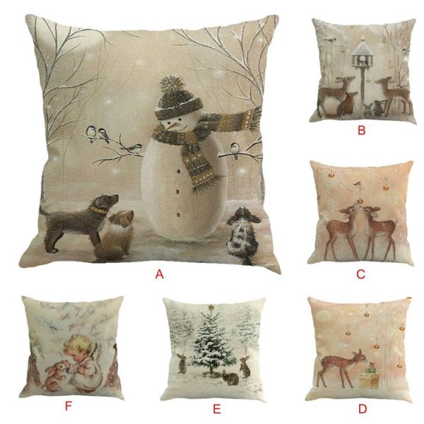 Christmas Printing Dyeing Pillow Cover Decoration Without Core, Size: 45x45CM (Snow Man) - Image 3