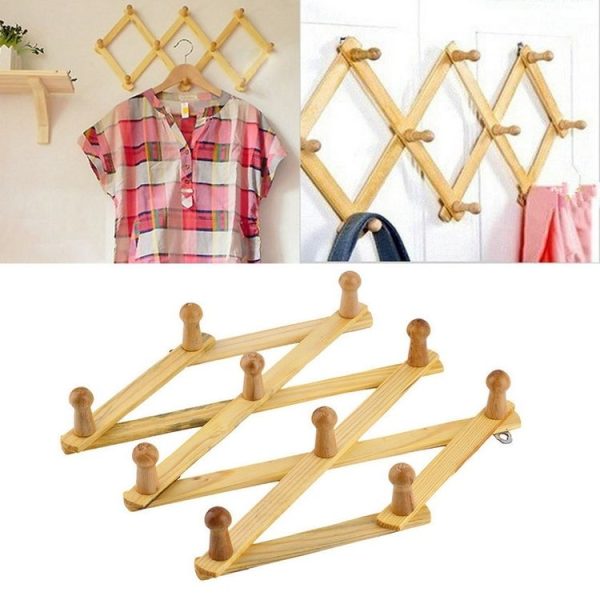 Solid Wooden Retractable Wall Hanging Folding Coat Rack Drying Rack - Image 7
