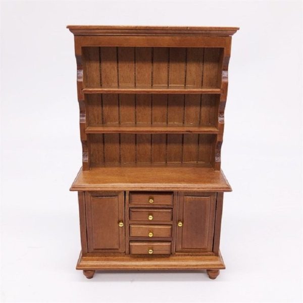 1 / 12 Dollhouse Miniature Furniture Multifunction Wood Cabinet Bookcase (Brown) - Image 2
