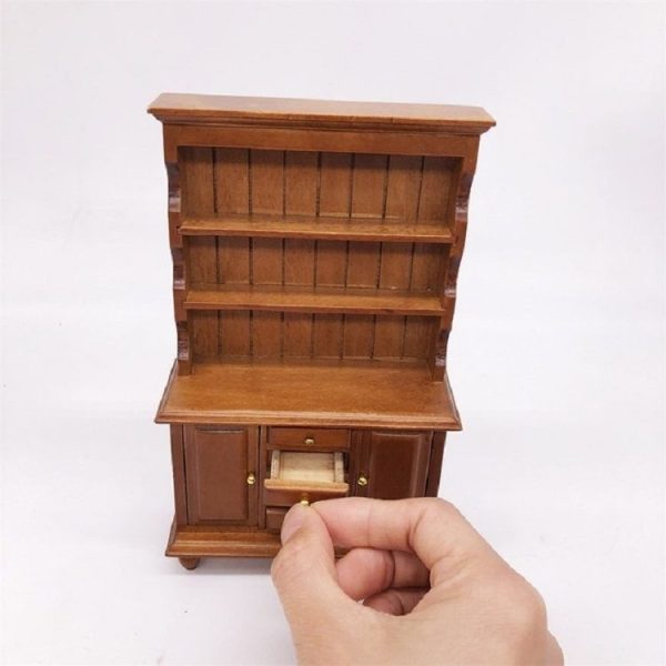 1 / 12 Dollhouse Miniature Furniture Multifunction Wood Cabinet Bookcase (Brown) - Image 3