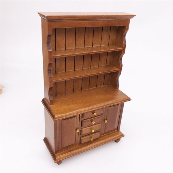 1 / 12 Dollhouse Miniature Furniture Multifunction Wood Cabinet Bookcase (Brown) - Image 4