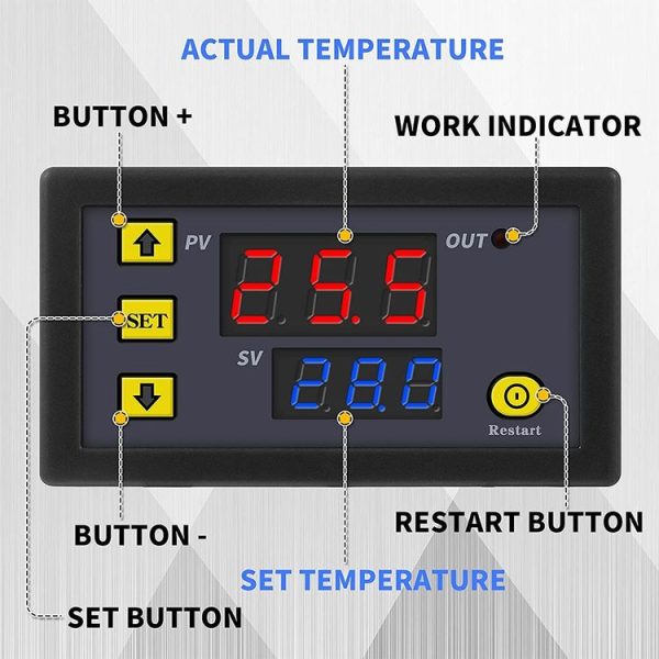 High-precision Microcomputer Intelligent Digital Display Switch Thermostat, Style: 12V Power Supply (Red and Blue Display) - Image 5