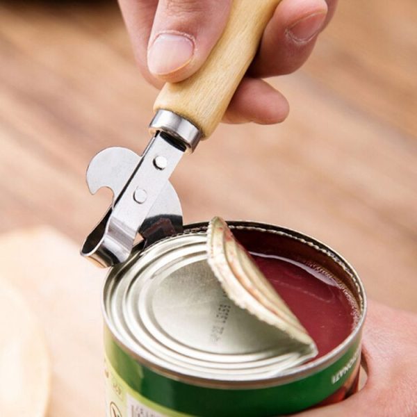 Safe Easy Manual Wood Handle Metal Can Opener Beer Bottle Opener - Image 2