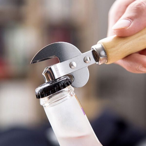 Safe Easy Manual Wood Handle Metal Can Opener Beer Bottle Opener - Image 4