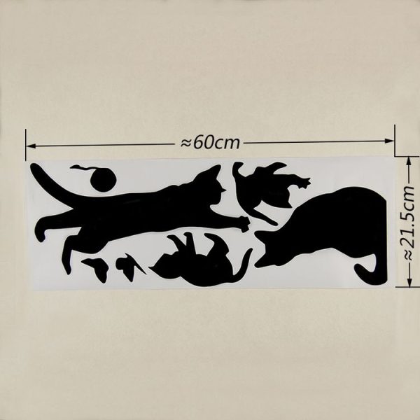 Cat Playing Butterfly Wall Sticker Detachable Decorative Applique Bedroom Kitchen Decoration - Image 2