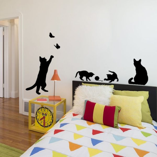 Cat Playing Butterfly Wall Sticker Detachable Decorative Applique Bedroom Kitchen Decoration - Image 4