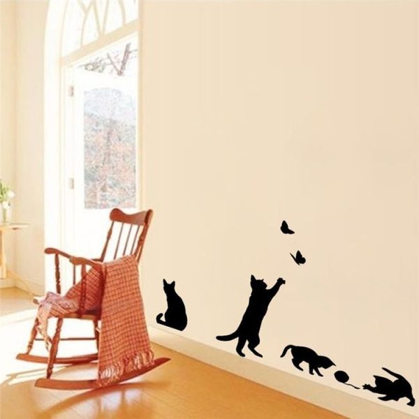 Cat Playing Butterfly Wall Sticker Detachable Decorative Applique Bedroom Kitchen Decoration - Image 6
